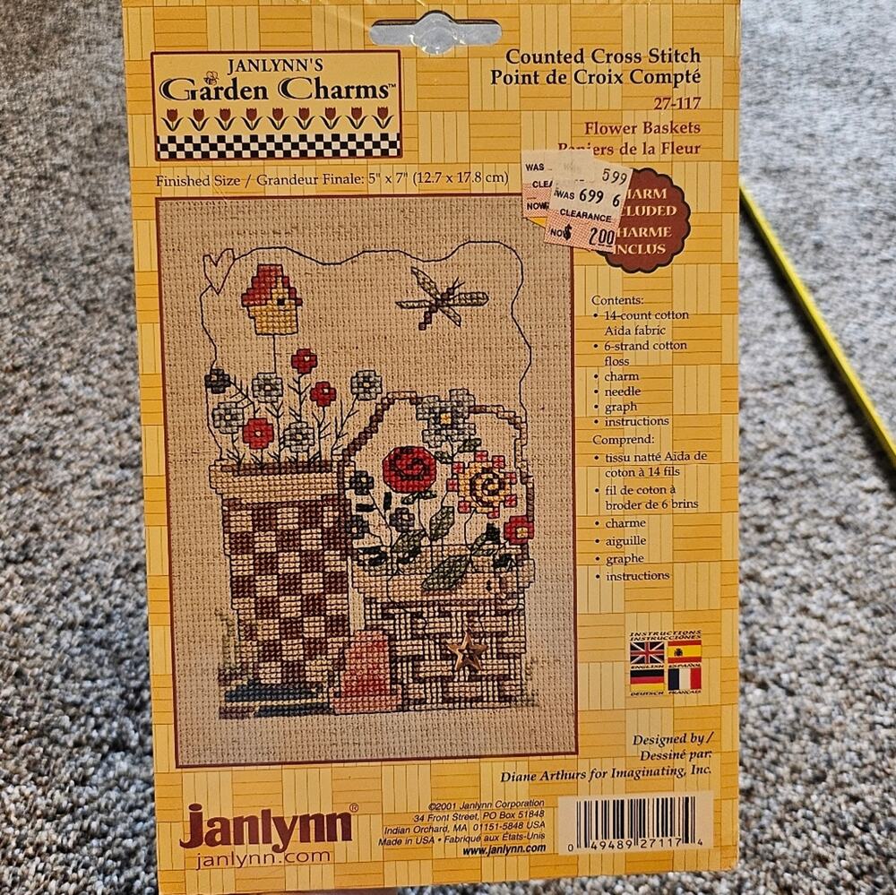 Janlynn's Garden Charms Counted Cross Stitch Kit Flower Baskets
